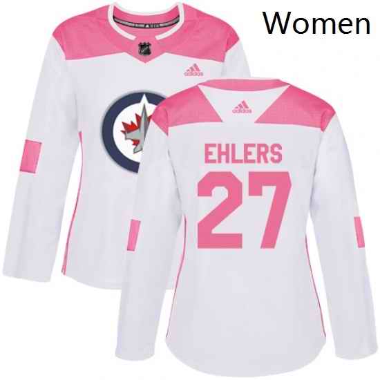 Womens Adidas Winnipeg Jets 27 Nikolaj Ehlers Authentic WhitePink Fashion NHL Jersey